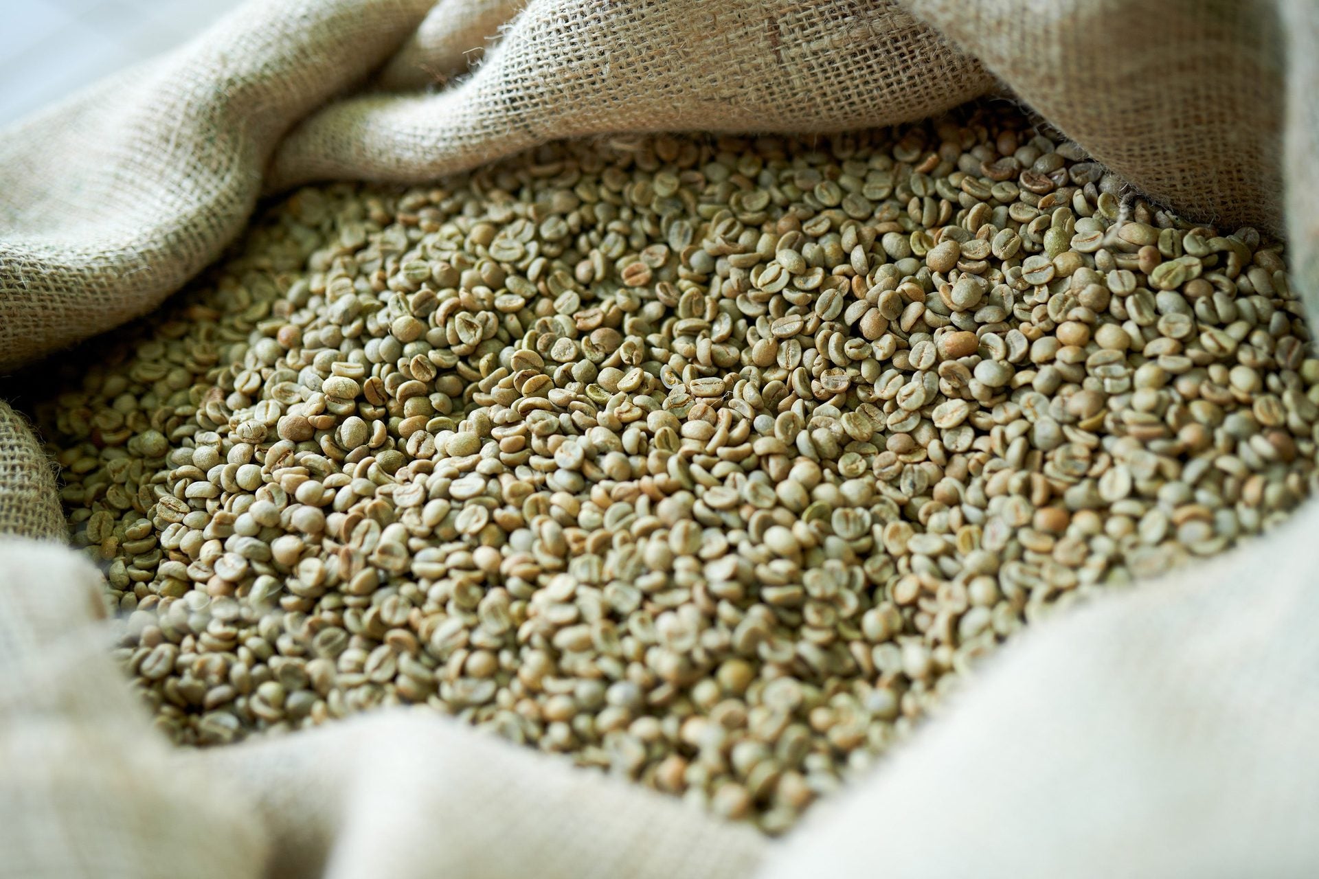 green coffee beans in sack