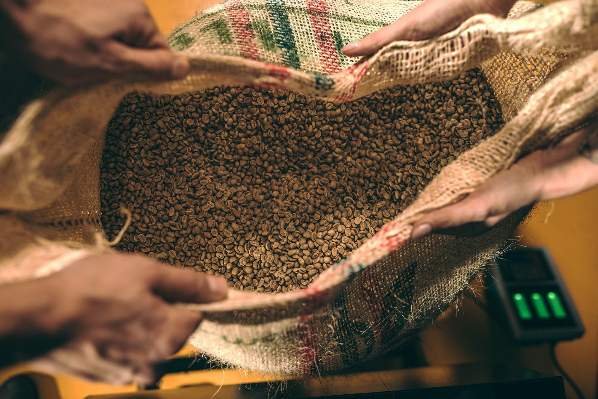holding sack with coffee